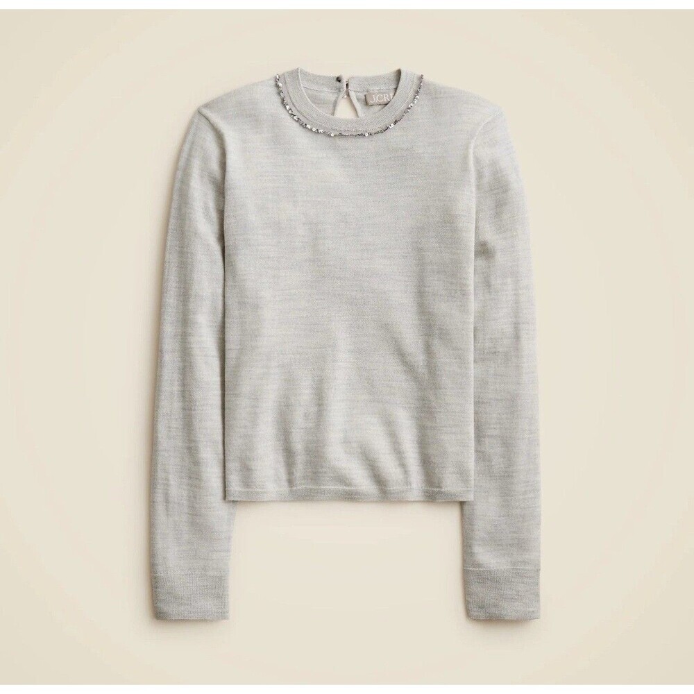 J.CREW Carolyn Embellished Fitted Sweater XS Gray NEW Sequin Merino Wool CE699